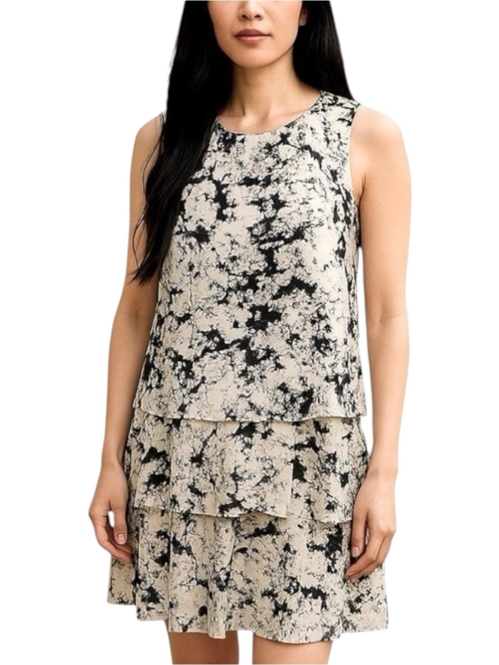 Banana Republic Black Cream Ruffled Dress NWOT Size 4 CottageCore